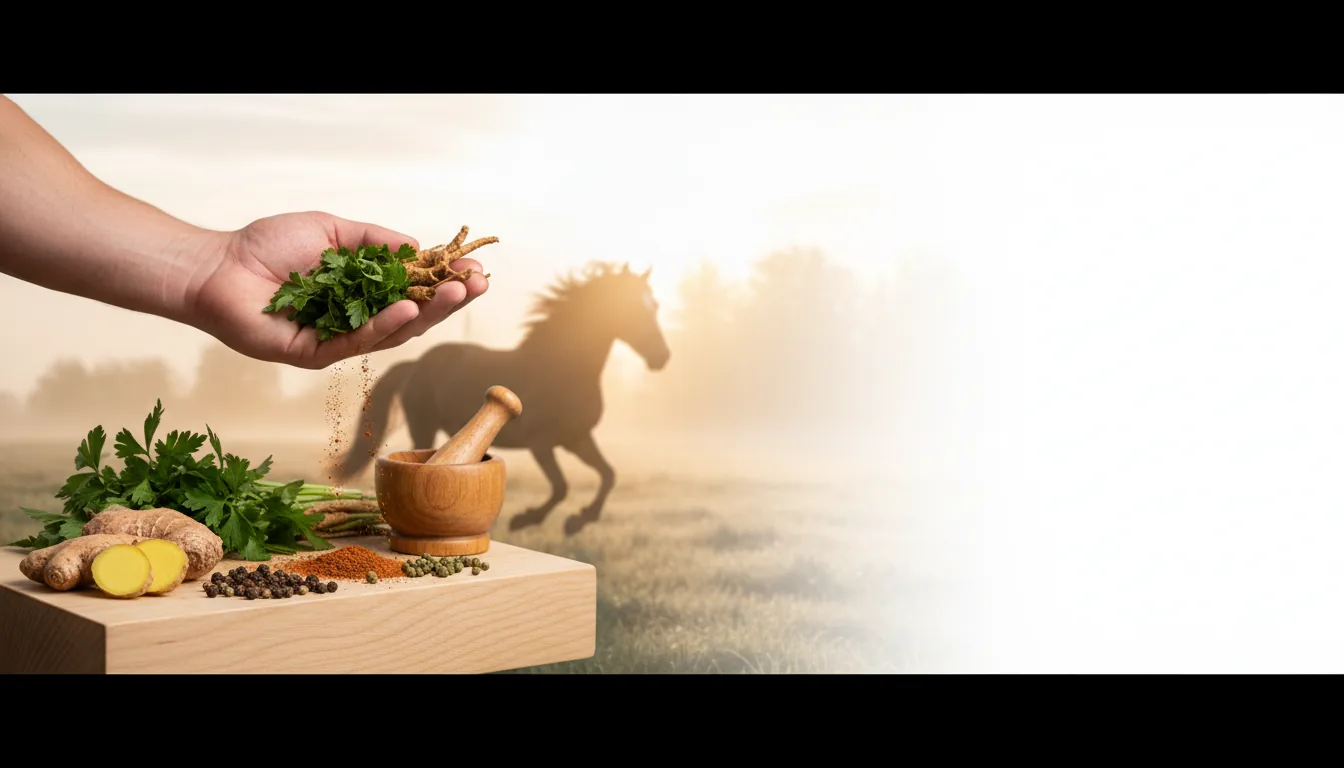 A hand, herbs and a horse