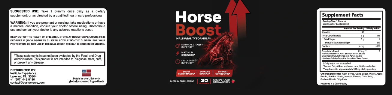 The Horse Boost label artwork as a single flat strip